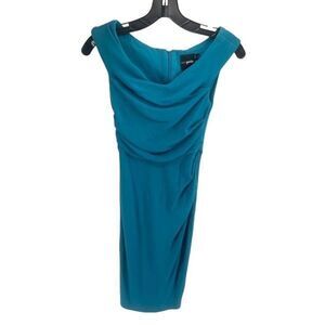 Asos Women's Off Shoulder Dress Bodycon Knee Length Ruched Drape Neck Teal 2P